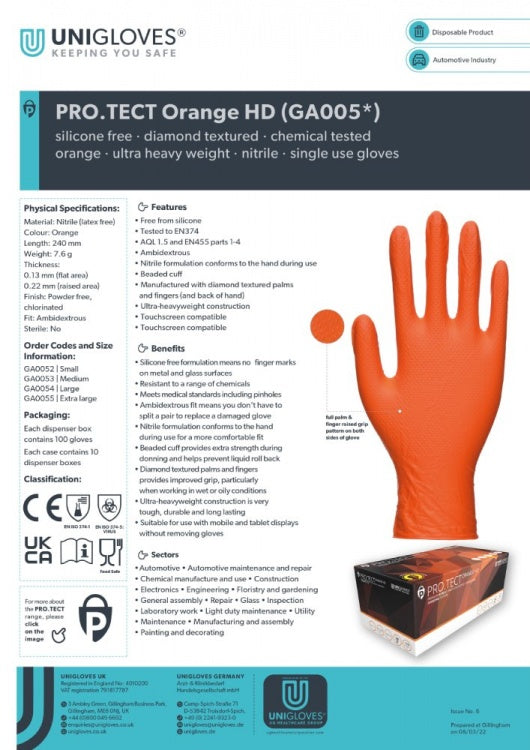 Unigloves Pro.Tect HD Orange Nitrile Diamond Gloves (100 Per Box)