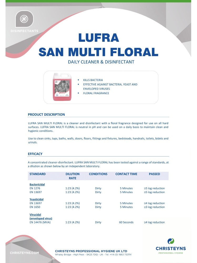 Christeyns Clover Lufra San Multi Floral Daily Cleaner and Disinfectant (203)