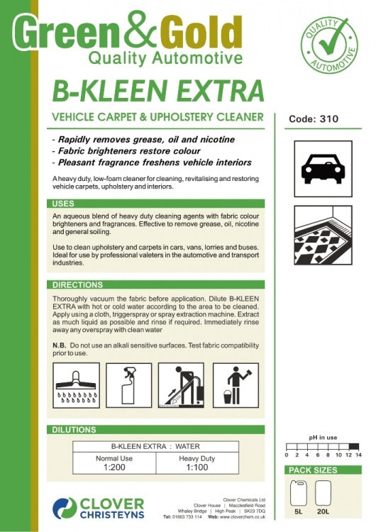 Clover Chemicals B-Kleen Extra - Upholstery & Interior Cleaner (310)