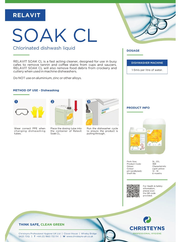 Christeyns Clover Relavit Soak CL (Trak / T-Cup) Chlorinated Dishwash Liquid (368)
