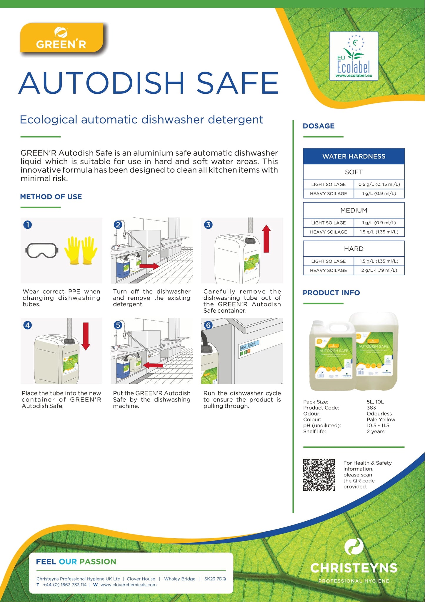 Christeyns Clover GREEN'R Autodish Safe Ecological Automatic Dishwashing Detergent