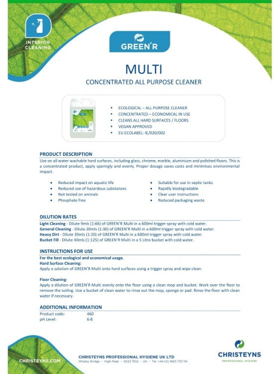 Clover Chemicals GREEN'R Multi (460) product information sheet, page 1