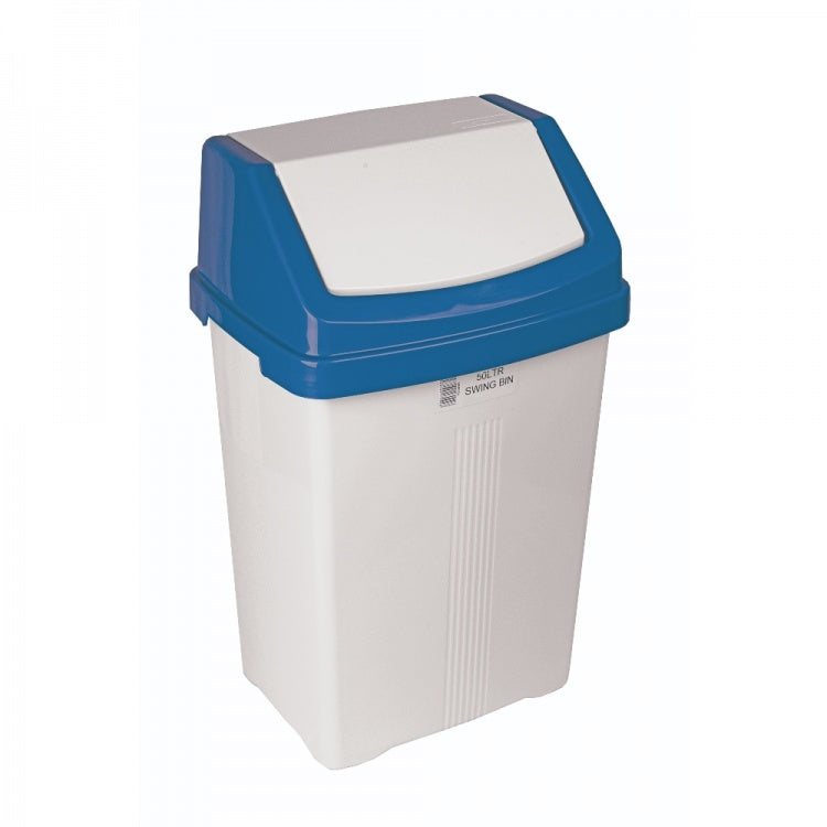 50L White Swing Bin & Blue Lid