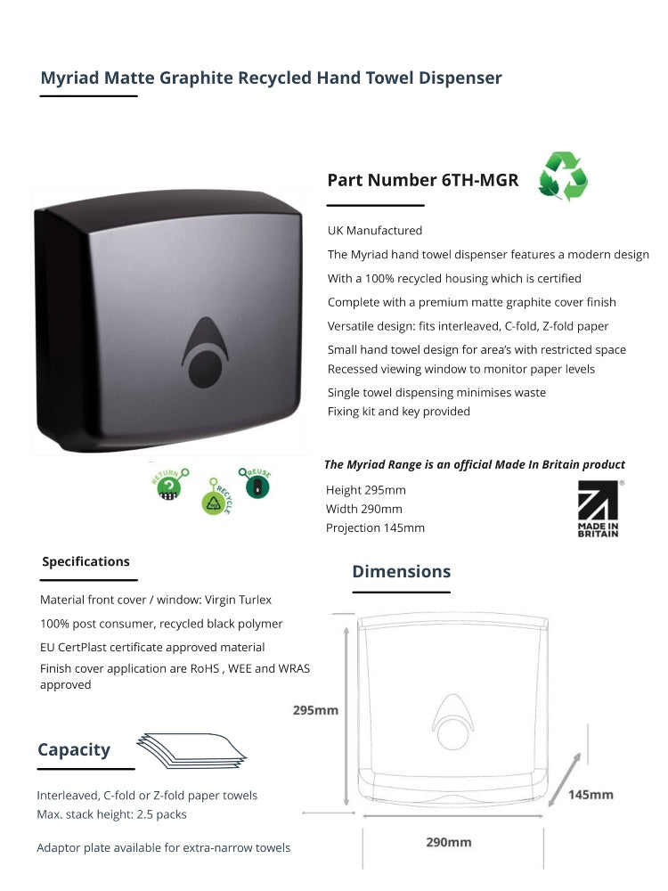 Myriad Matte Graphite Recycled Hand Towel Dispenser | Sustainable Commercial Paper Towel Dispenser