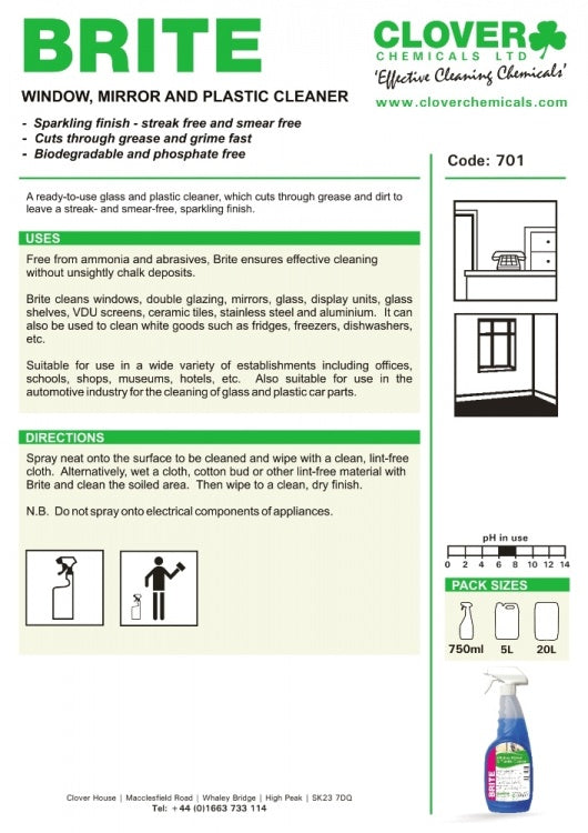 Clover Chemicals Brite Glass Cleaner (701)