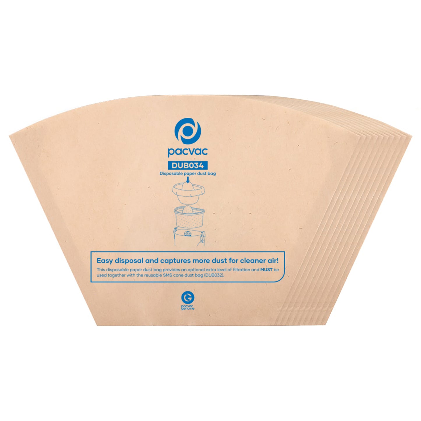 Genuine Pacvac Velo Hypercone Disposable Paper Dust Bags | Pack of 10
