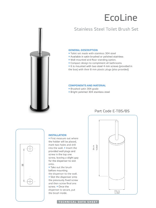 Ecoline Brushed Stainless Toilet Brush Set