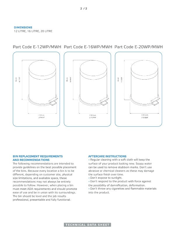 Ecoline Matte Black Waste Bin (Pedal Lid) 20Ltr - 30Ltr