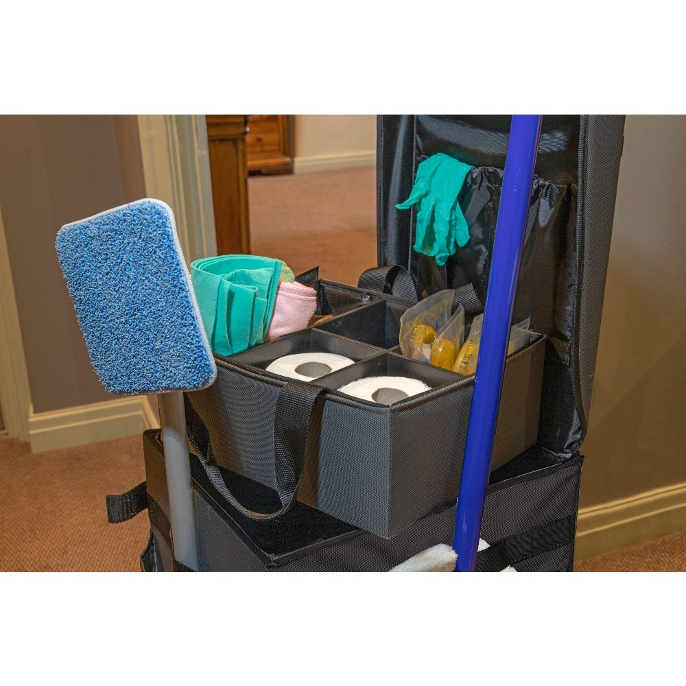 Small Housekeeping Cart for Discreet Cleaning & Room Servicing – in use