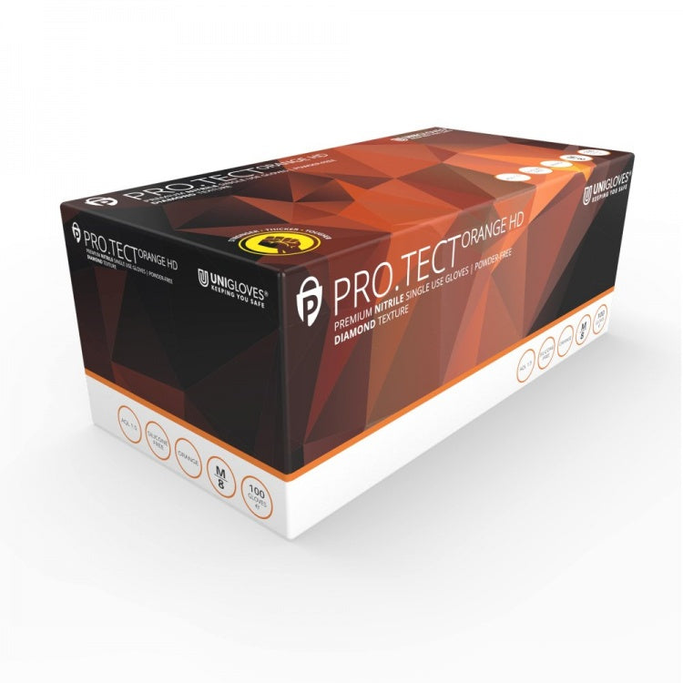 Unigloves Pro.Tect HD Orange Nitrile Diamond Gloves (100 Per Box)