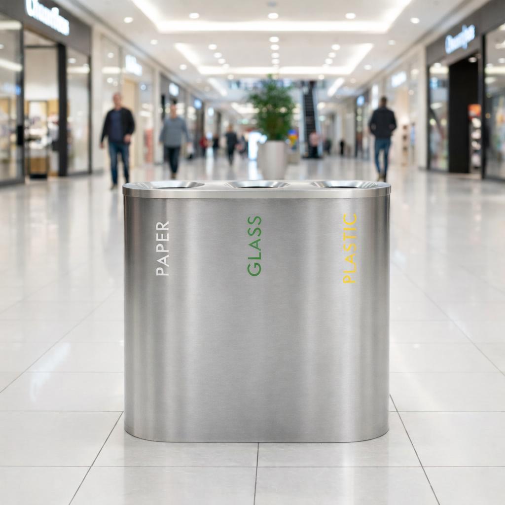 Ecoline Recycling Stainless Steel 90L Cylinder Waste Bin