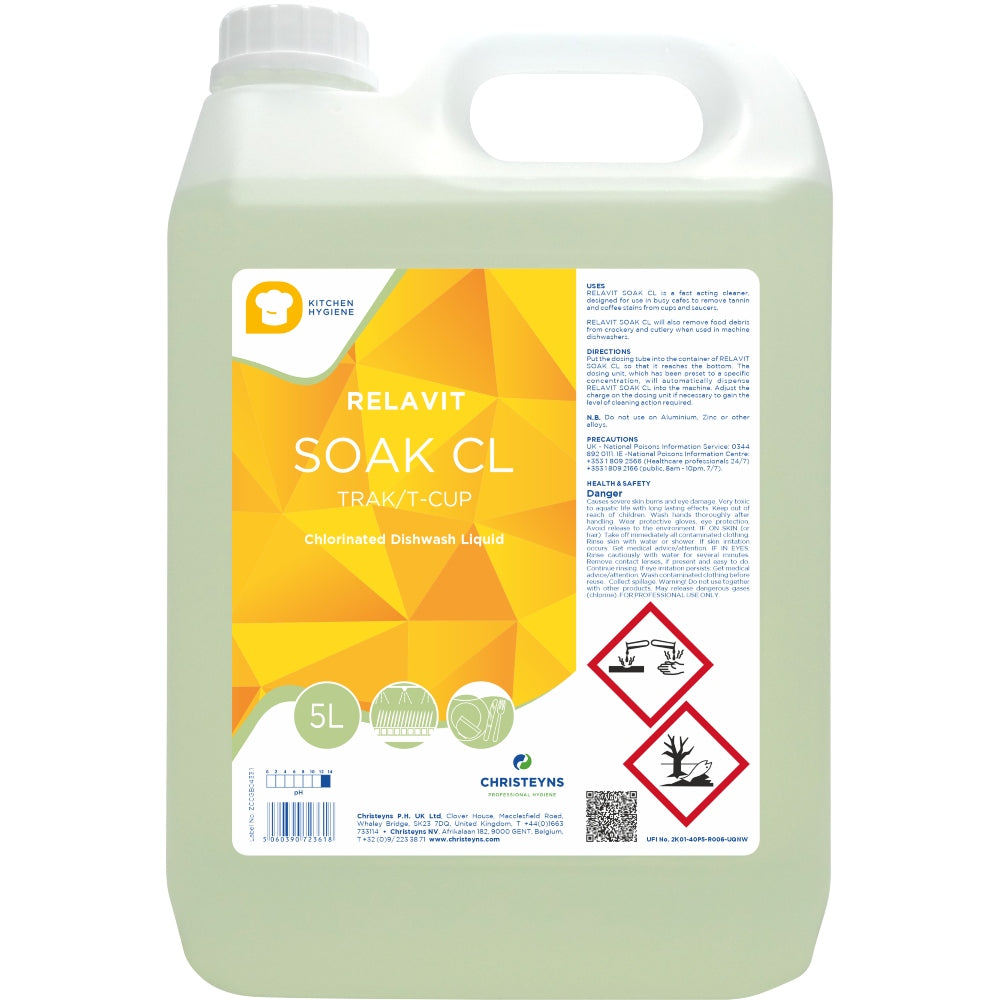 Christeyns Clover Relavit Soak CL (Trak / T-Cup) Chlorinated Dishwash Liquid (368)