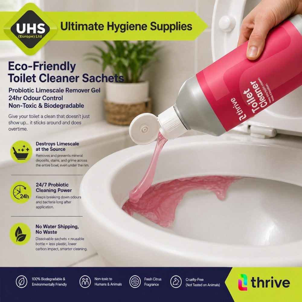 Thrive Eco-Friendly Toilet Cleaner Sachets | Probiotic Limescale Remover Gel | 24hr Odour Control | Non-Toxic & Biodegradable
