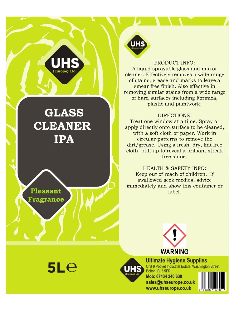 UHS IPA glass cleaner product label