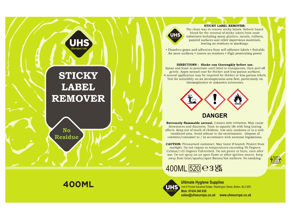 Sticky Label Remover 400ml - UHS EUROPE