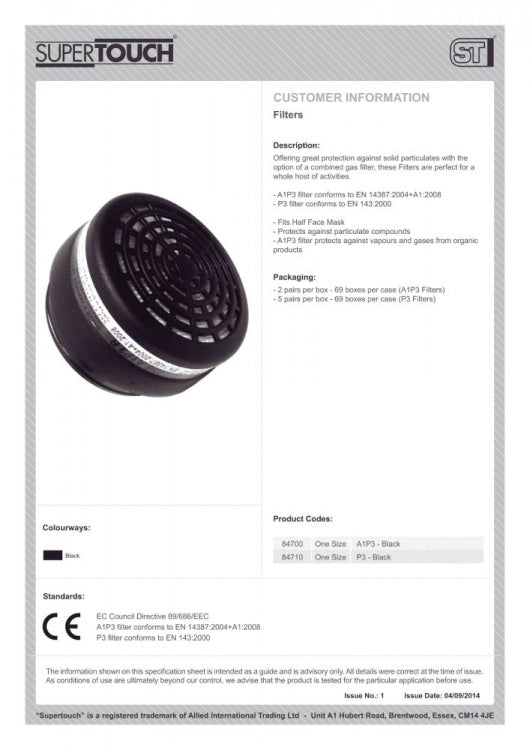 Supertouch A1P3 Replacement Mask Filters