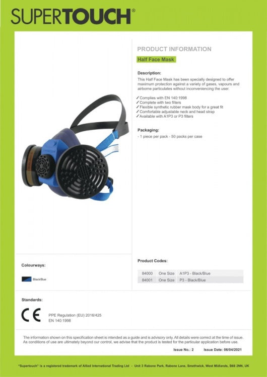 Supertouch Half Face Mask - A1P3 Filters