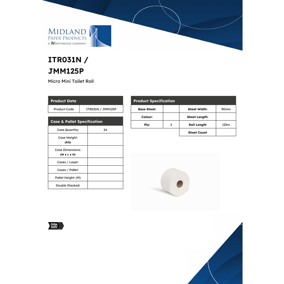 Micro Mini Jumbo Toilet Rolls – 125m 2 Ply, 60mm Core – Pack of 24