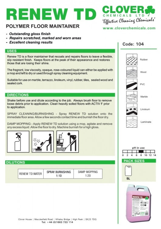 Clover Chemicals Renew TD Polymer Floor Maintainer (104)