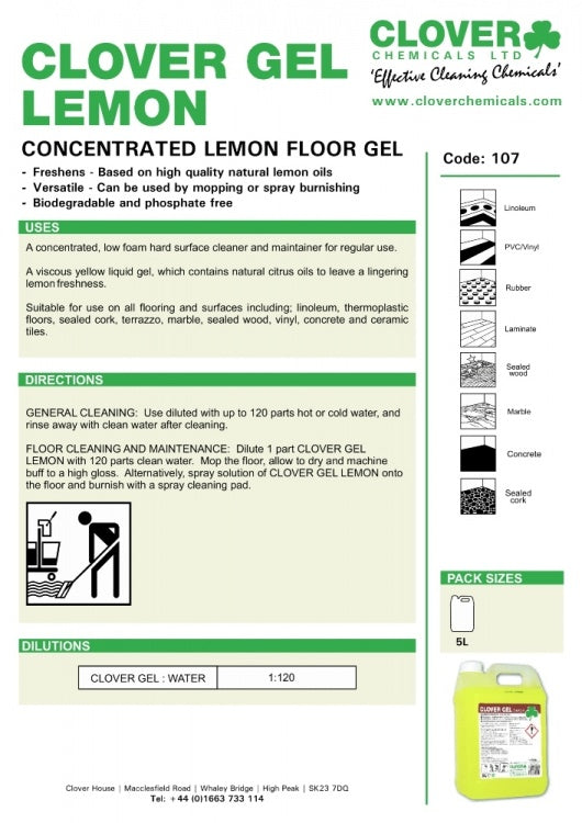 Clover Chemicals Gel Lemon Concentrated Floor Gel (107)