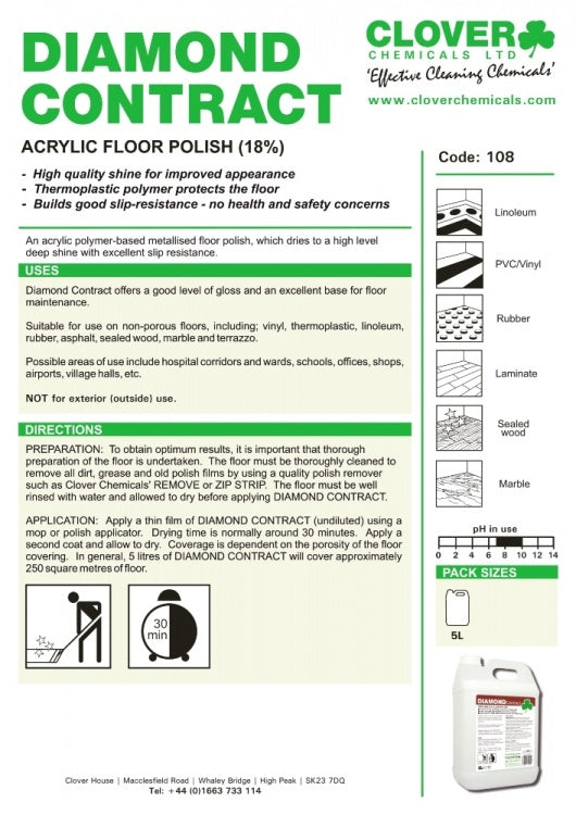 Clover Chemicals Diamond High Solids Floor Polish (18%) (108)