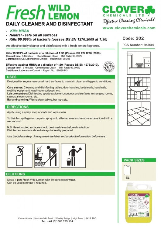 Clover Chemicals Fresh Wild Lemon  Disinfectant (202)