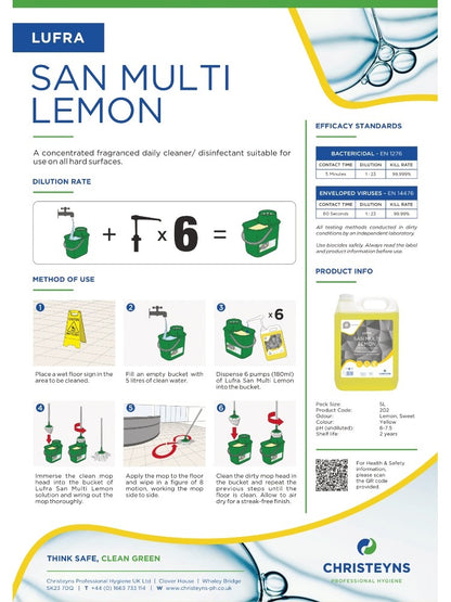 Christeyns Clover Lufra San Multi Lemon Daily Cleaner and Disinfectant (202)