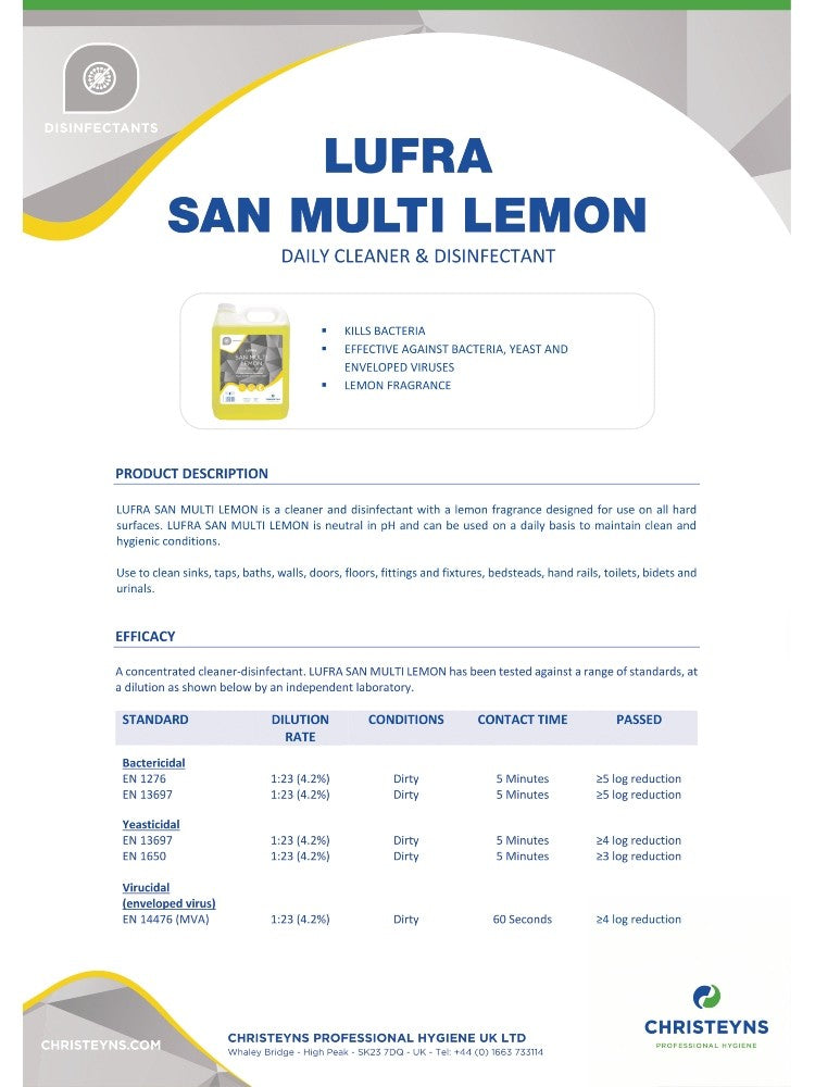 Christeyns Clover Lufra San Multi Lemon Daily Cleaner and Disinfectant (202)