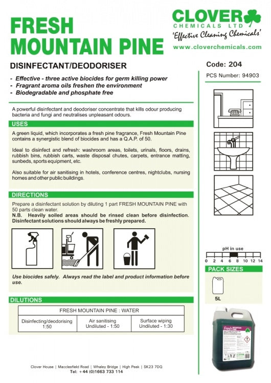 Clover Chemicals Fresh Mountain Pine Disinfectant (204)