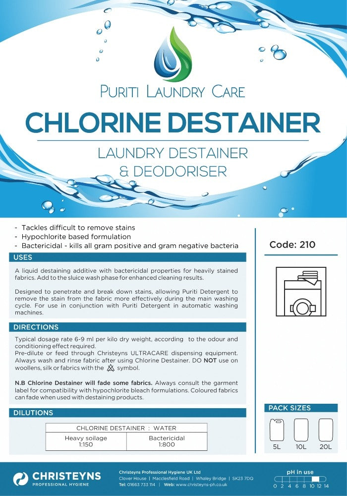 Clover Chemicals Puriti Chlorine Laundry Destainer and Deodoriser (210)