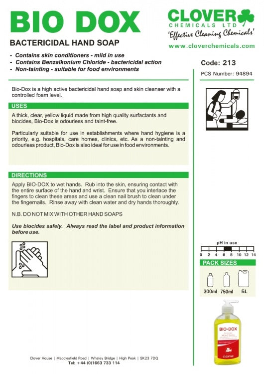 Clover Chemicals Bio-Dox Bactericidal Hand Cleaner (213)