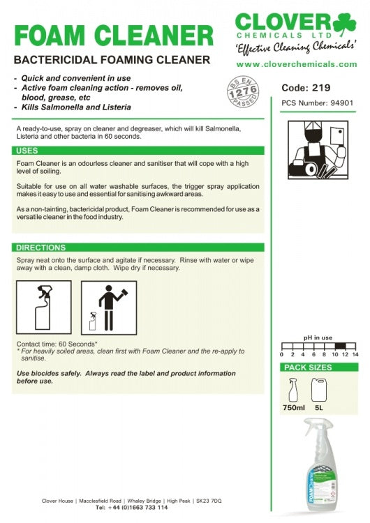 Clover Chemicals Foam Cleaner - Bactericidal Foaming Cleaner  (219)