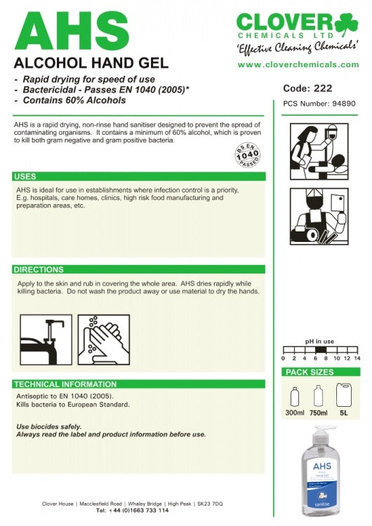 Clover Chemicals AHS Alcohol Hand Gel (222)