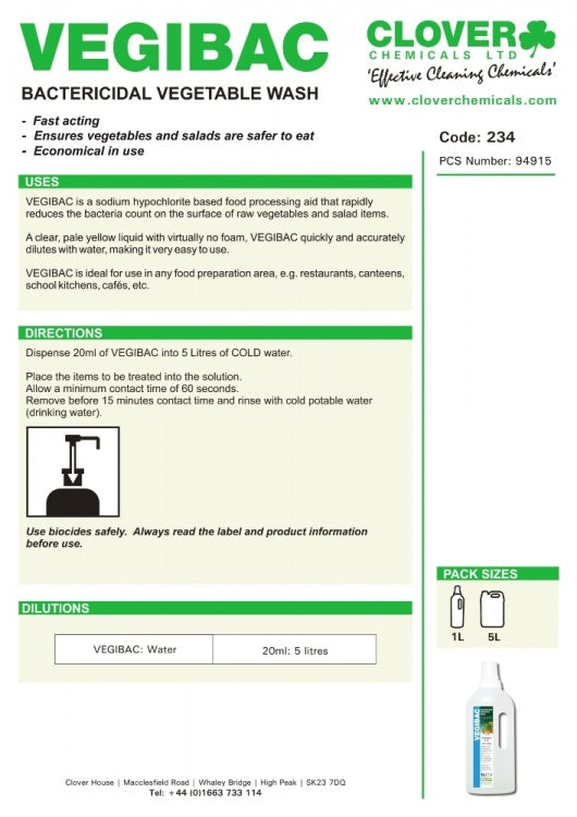 Clover Chemicals Vegibac - Bactericidal Vegetable Wash (234)