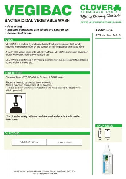 Clover Chemicals Vegibac (234) product information sheet