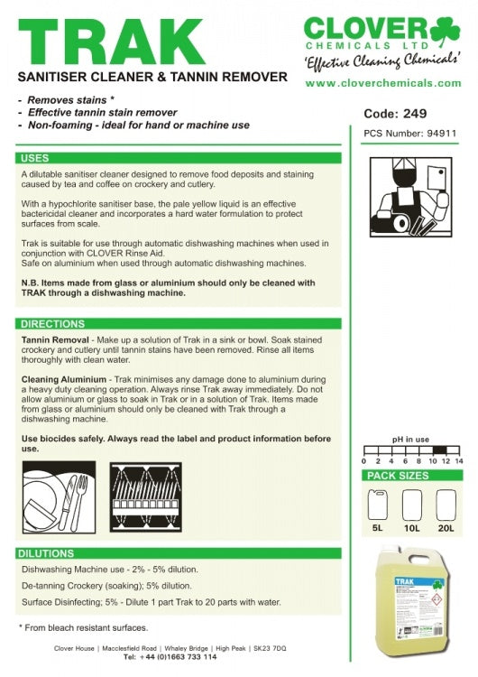 Clover Chemicals Trak Sanitiser & Tannin Remover  (249)