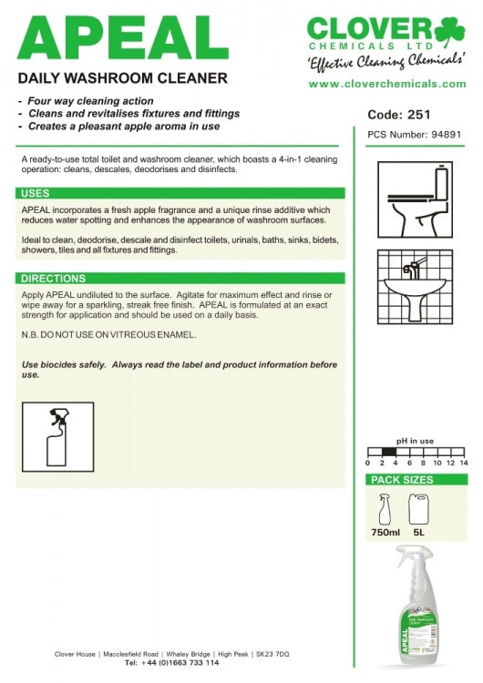 Clover Chemicals Apeal Daily Washroom Cleaner (251)