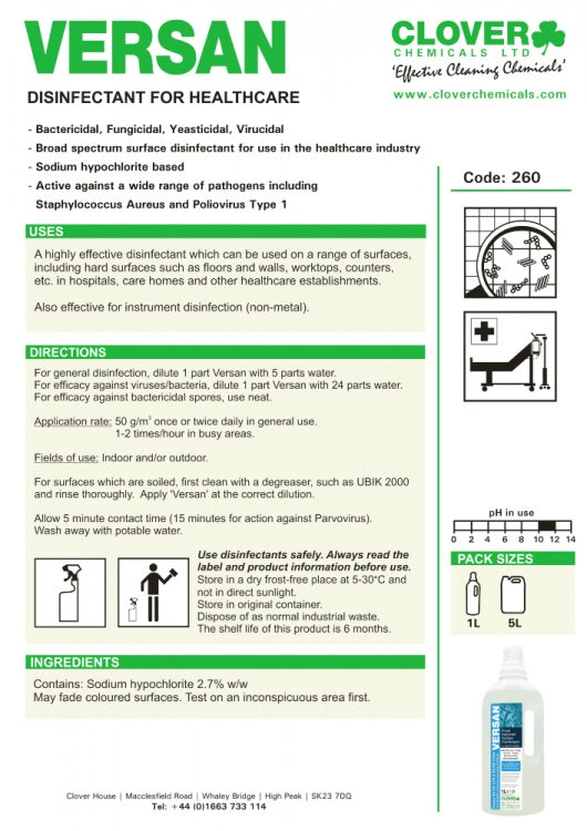 Clover Chemicals Versan Virucidal Broad Spectrum Surface Disinfectant (260)