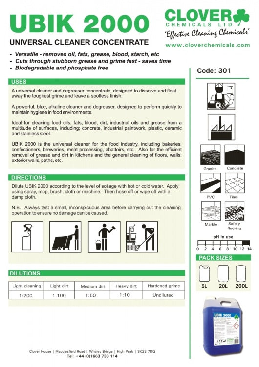 Clover Chemicals Ubik 2000 Universal Cleaner Concentrate (301)