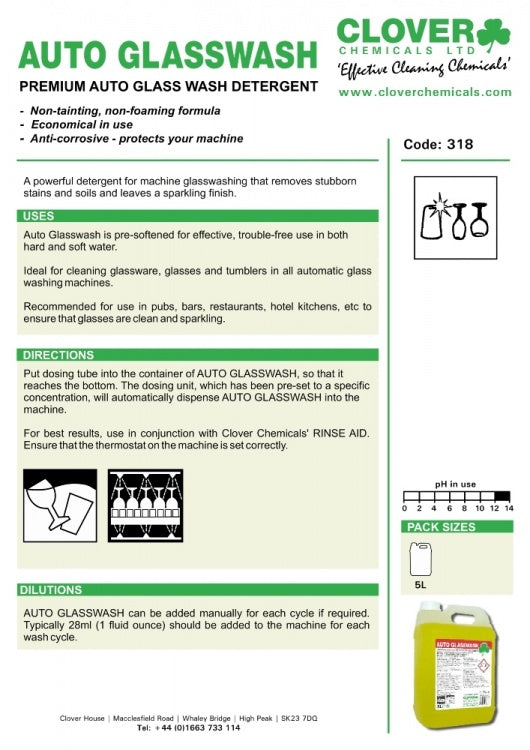 Clover Chemicals Auto Glasswash Detergent (318)