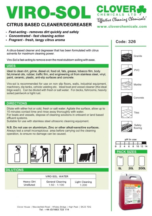 Clover Chemicals  Viro-Sol - Citrus Based Cleaner / Degreaser (326)