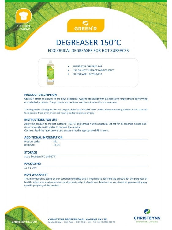 Clover Chemicals GREEN'R Degreaser 150°C Degreaser for Hot Surfaces (341)