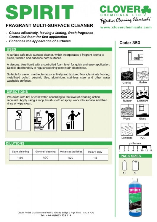 Clover Chemicals Spirit Fragrant Multi-Surface Cleaner (350)