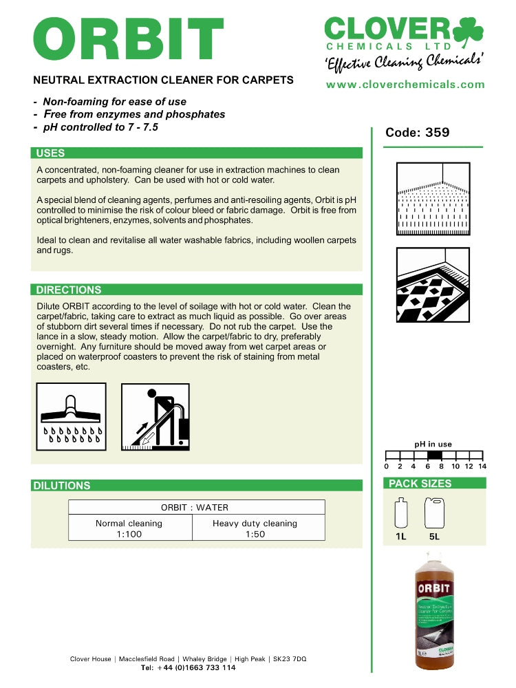 Clover Chemicals Orbit Neutral Extraction Carpet Cleaner (359)