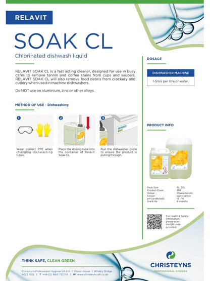 Christeyns Clover Relavit Soak CL (Trak / T-Cup) Chlorinated Dishwash Liquid (368)