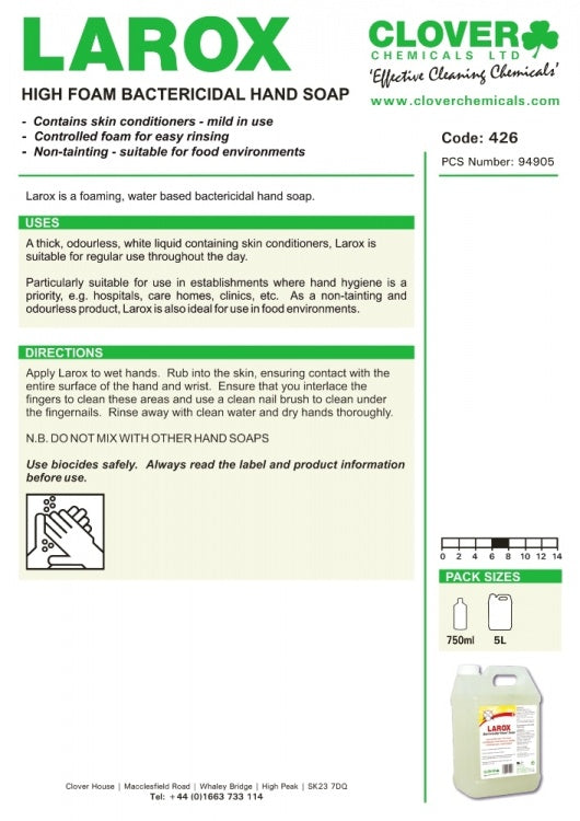 Clover Chemicals Larox Luxury Bactericidal Hand Soap (426)