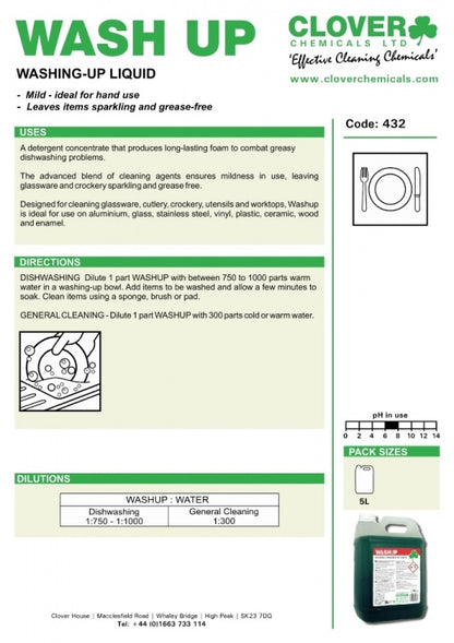 Clover Chemicals Wash Up (432) product information sheet