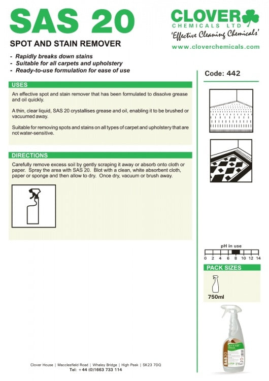 Clover Chemicals SAS 20 - Spot and Stain Remover (442)