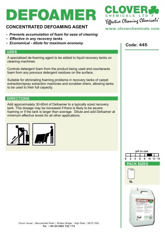 Clover Chemicals Defoamer (445) Concentrated Defoaming Agent