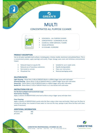 Clover Chemicals GREEN'R Multi Ecological Multi Surface Cleaner (460)